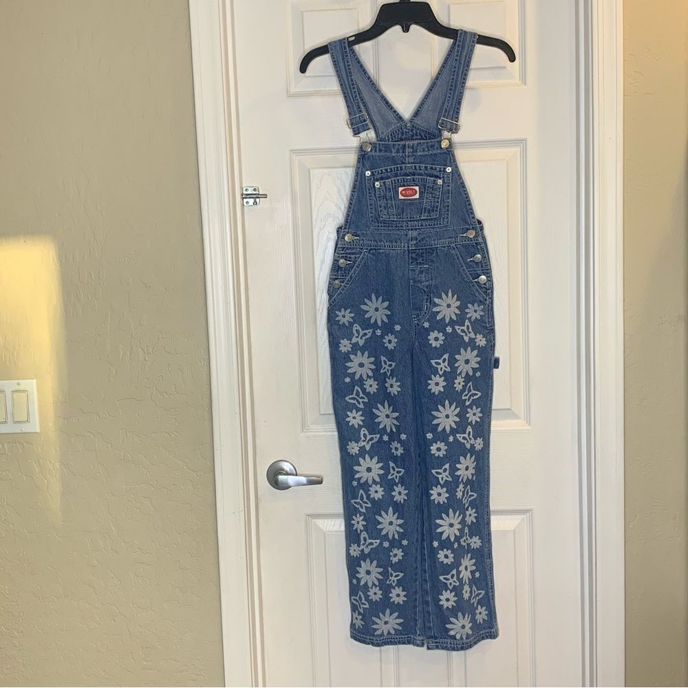 Revolt Vintage Denim Overalls with Bleach Flowers Size Small